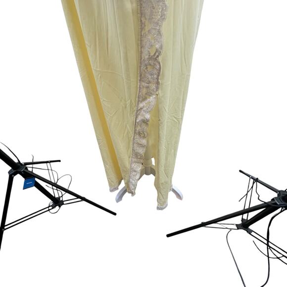 VTG 60s 70s Maxi Full Slip Dress Yellow Sz M Petticoat Lace Long Side Slit Rose - Picture 4 of 7